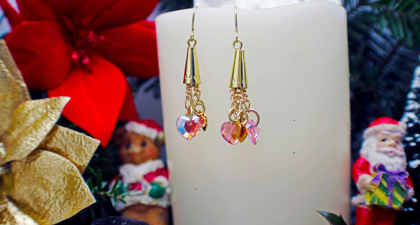 Crystal Passion Light Rose Heart Dangle Earrings