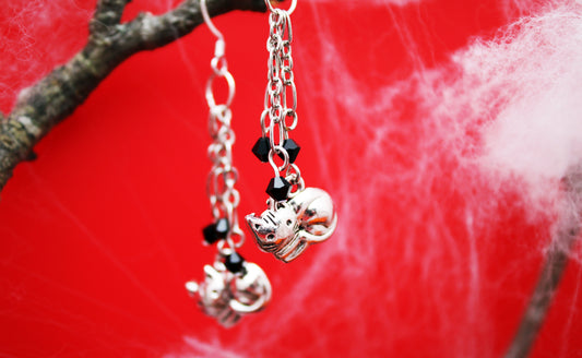 Silver Cat Dangle Earrings