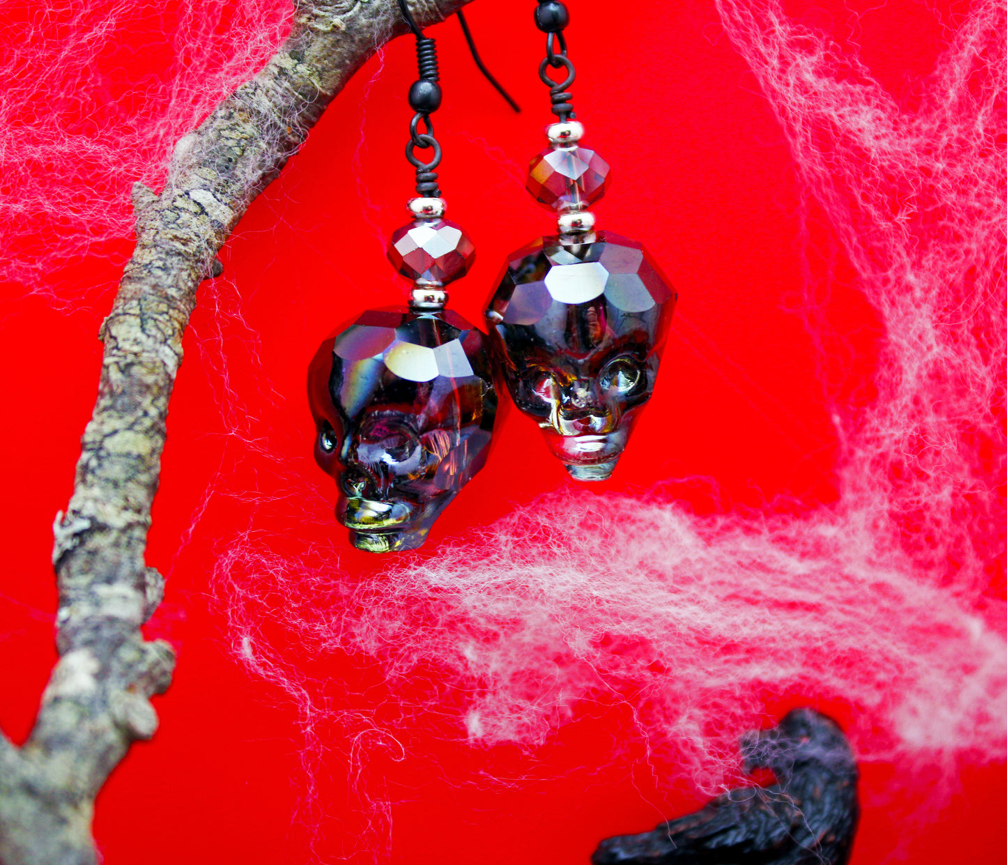 Glass Faceted Skull Earrings