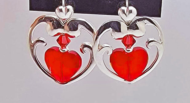 Large Silver & Red Open Heart