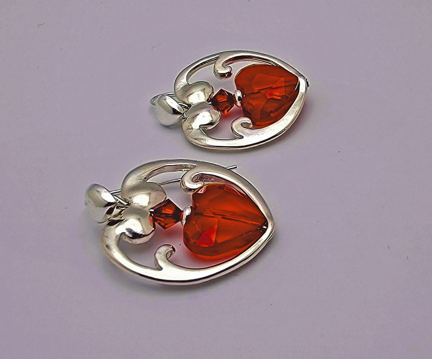 Large Silver & Red Open Heart