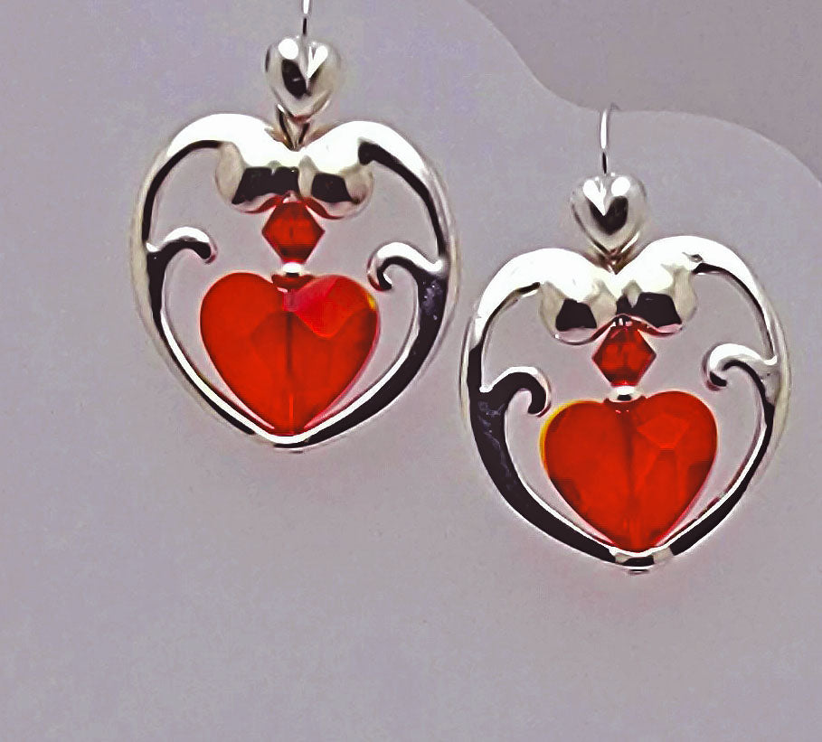 Large Silver & Red Open Heart