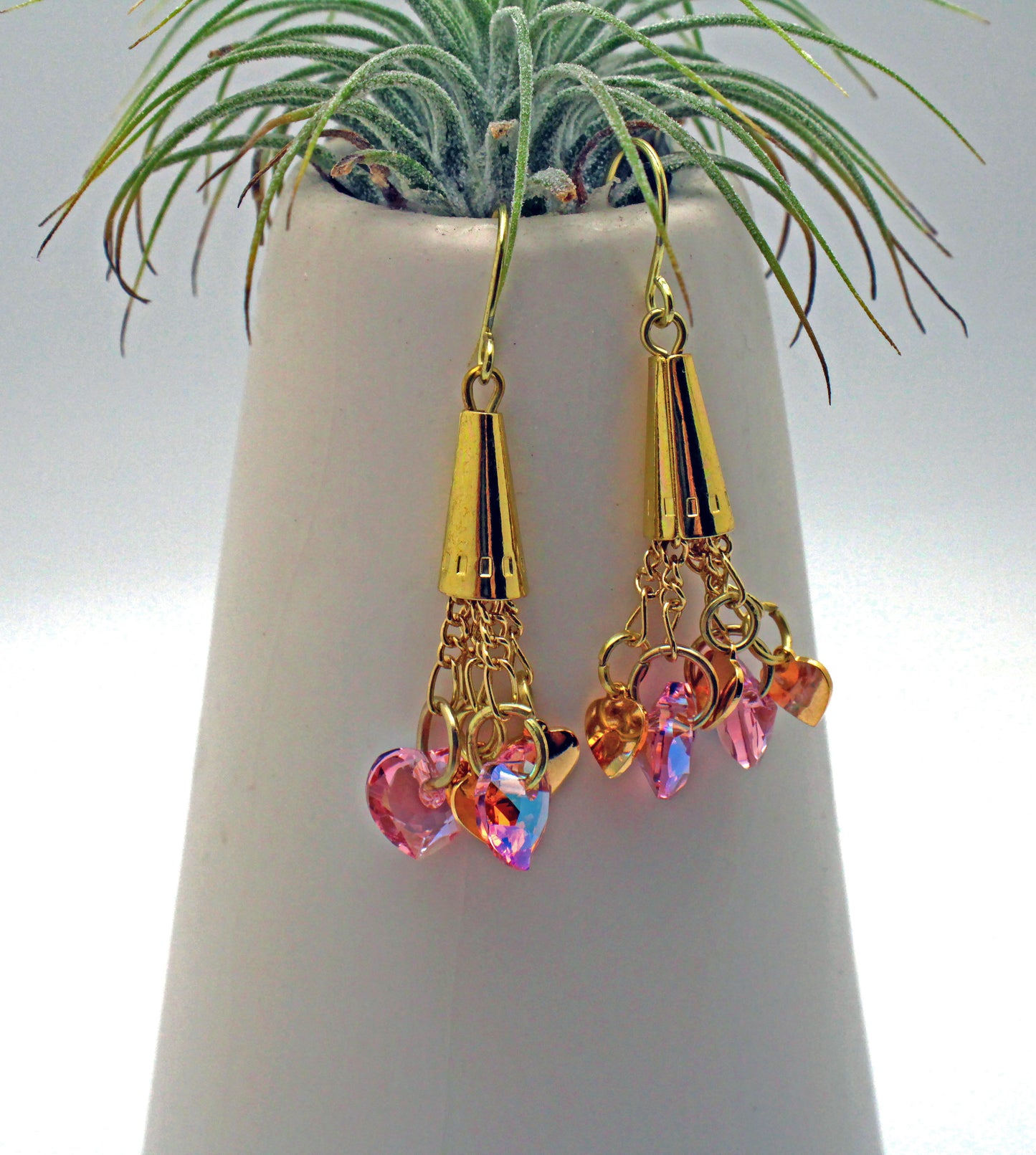 Crystal Passion Light Rose Heart Dangle Earrings