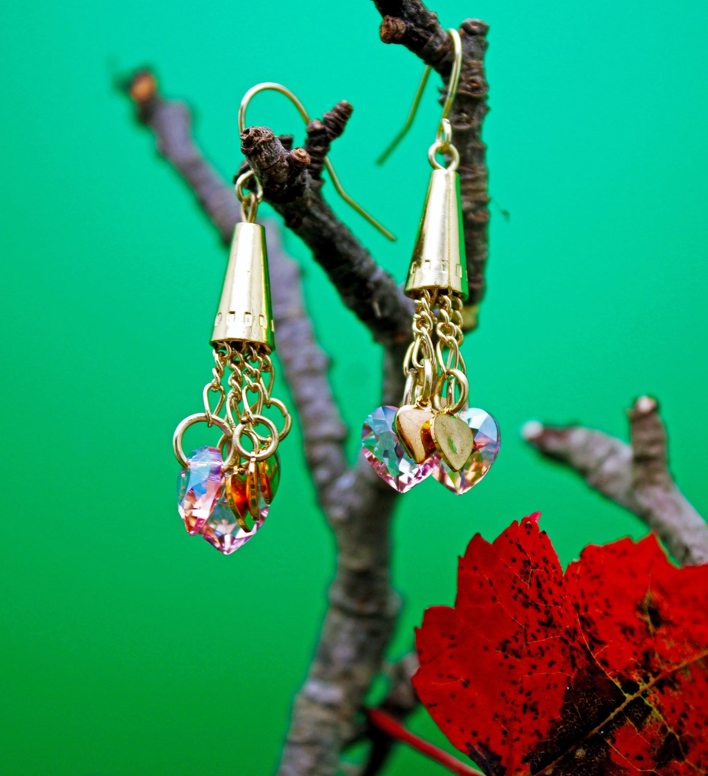 Crystal Passion Light Rose Heart Dangle Earrings