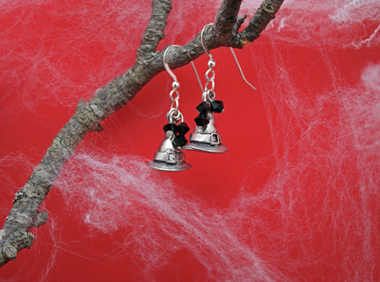 Silver Witch's Hat Dangle Earrings