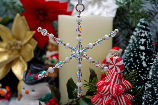Clear and White Crystal Snowflake Ornament