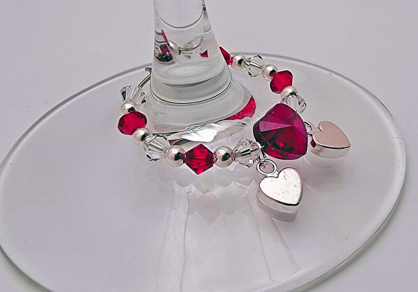 Red Crystal and Silver Heart Wine Charm