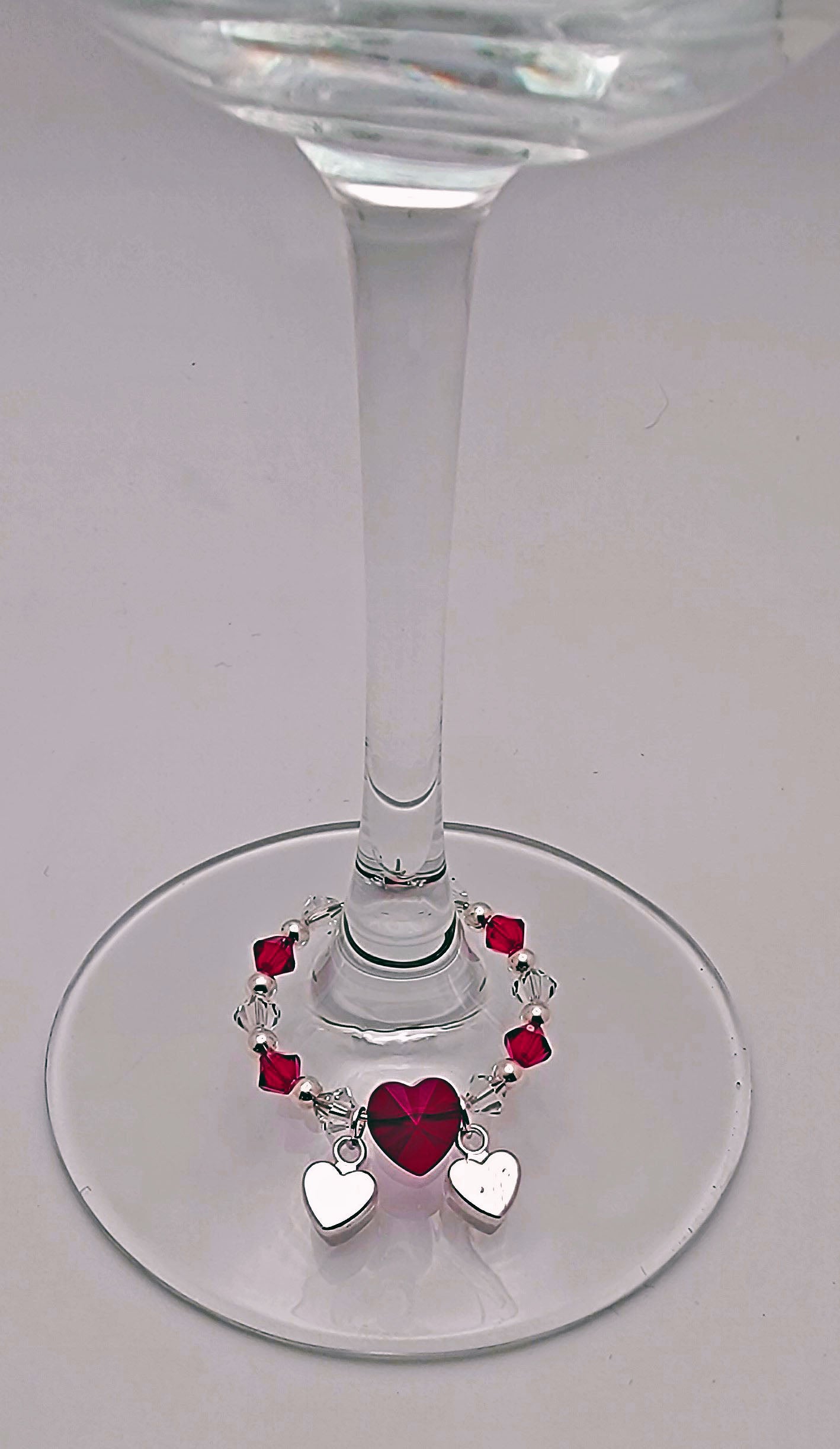 Red Crystal and Silver Heart Wine Charm