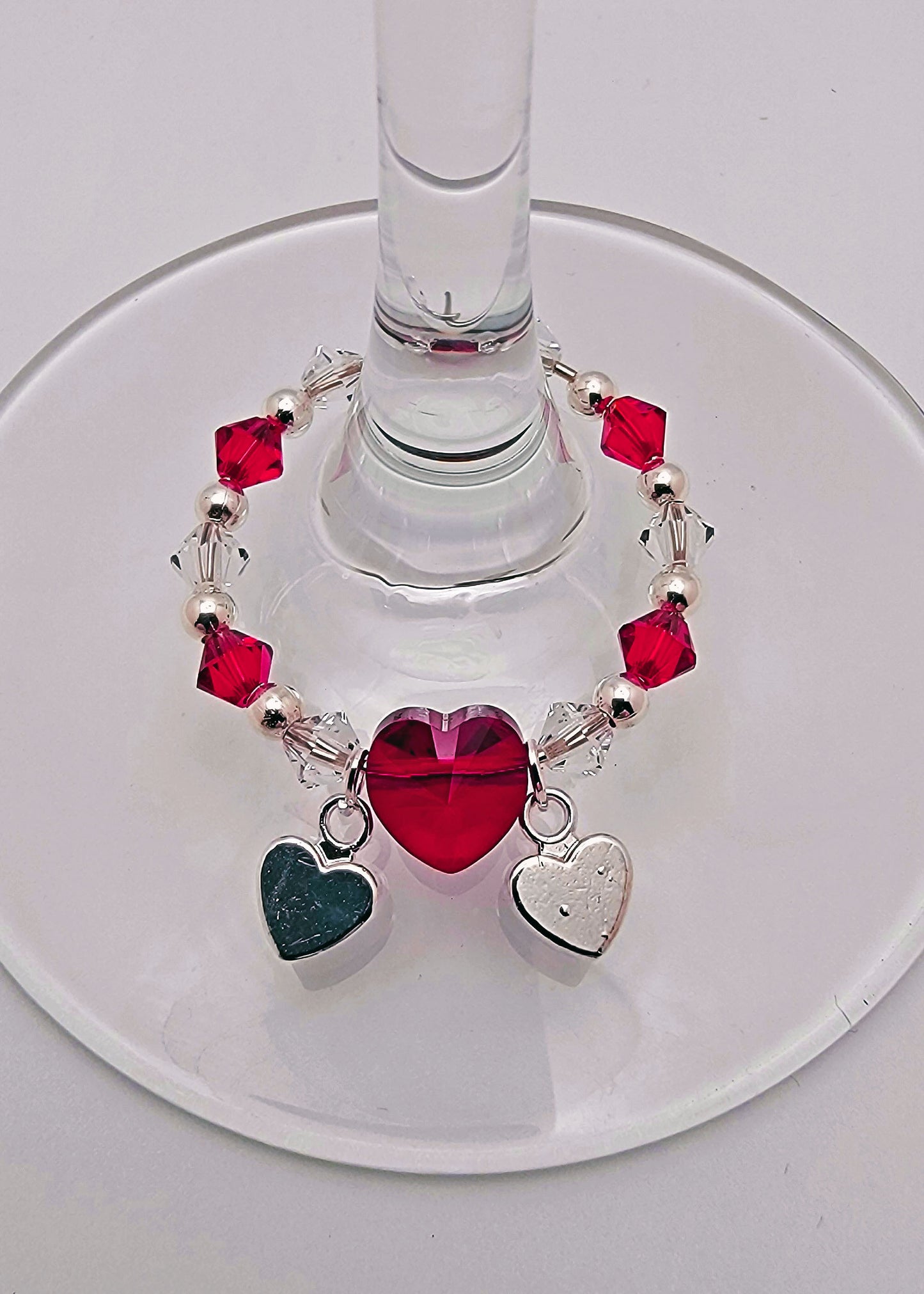 Red Crystal and Silver Heart Wine Charm