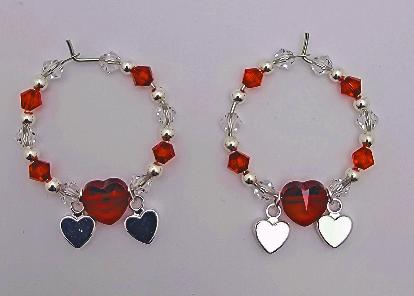 Red Crystal and Silver Heart Wine Charm