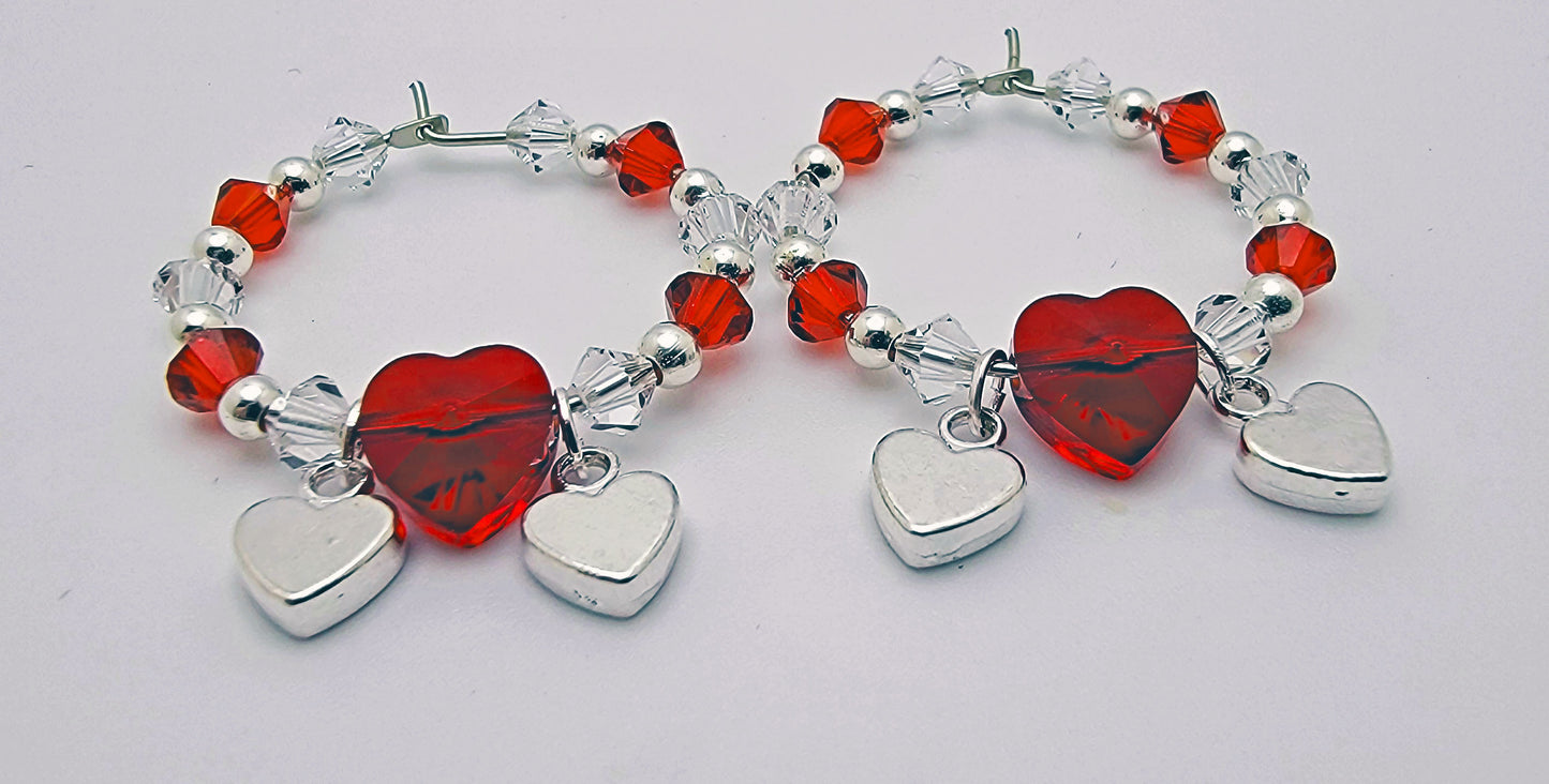 Red Crystal and Silver Heart Wine Charm